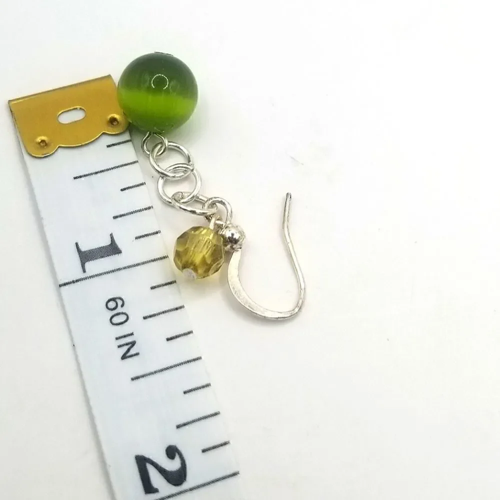 silver toned layered green floating Beaded womans necklace and earrings set. - Picture 5 of 9